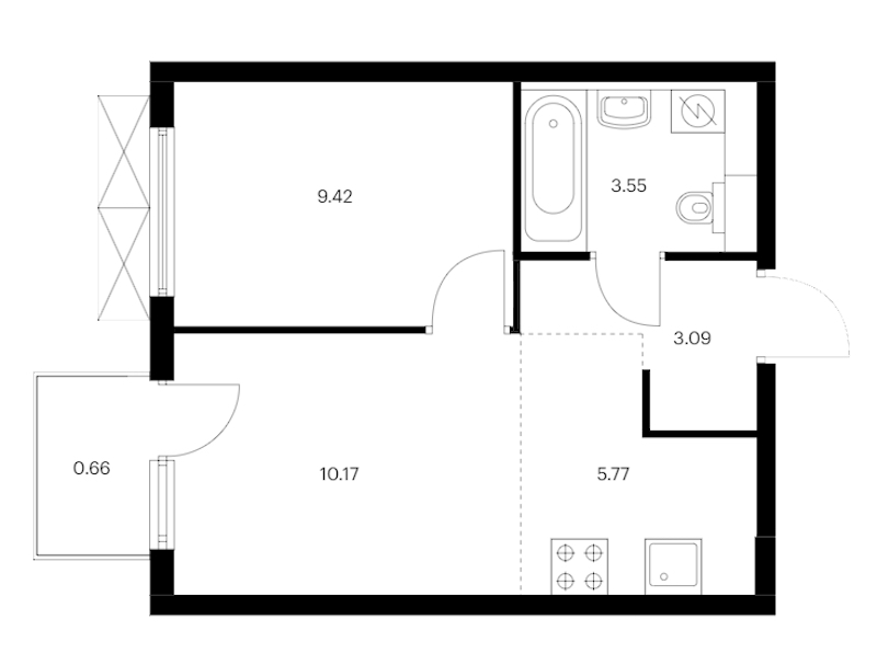 1-комнатная квартира 32.66 м², 14/24 эт., ЖК «Заречный парк»